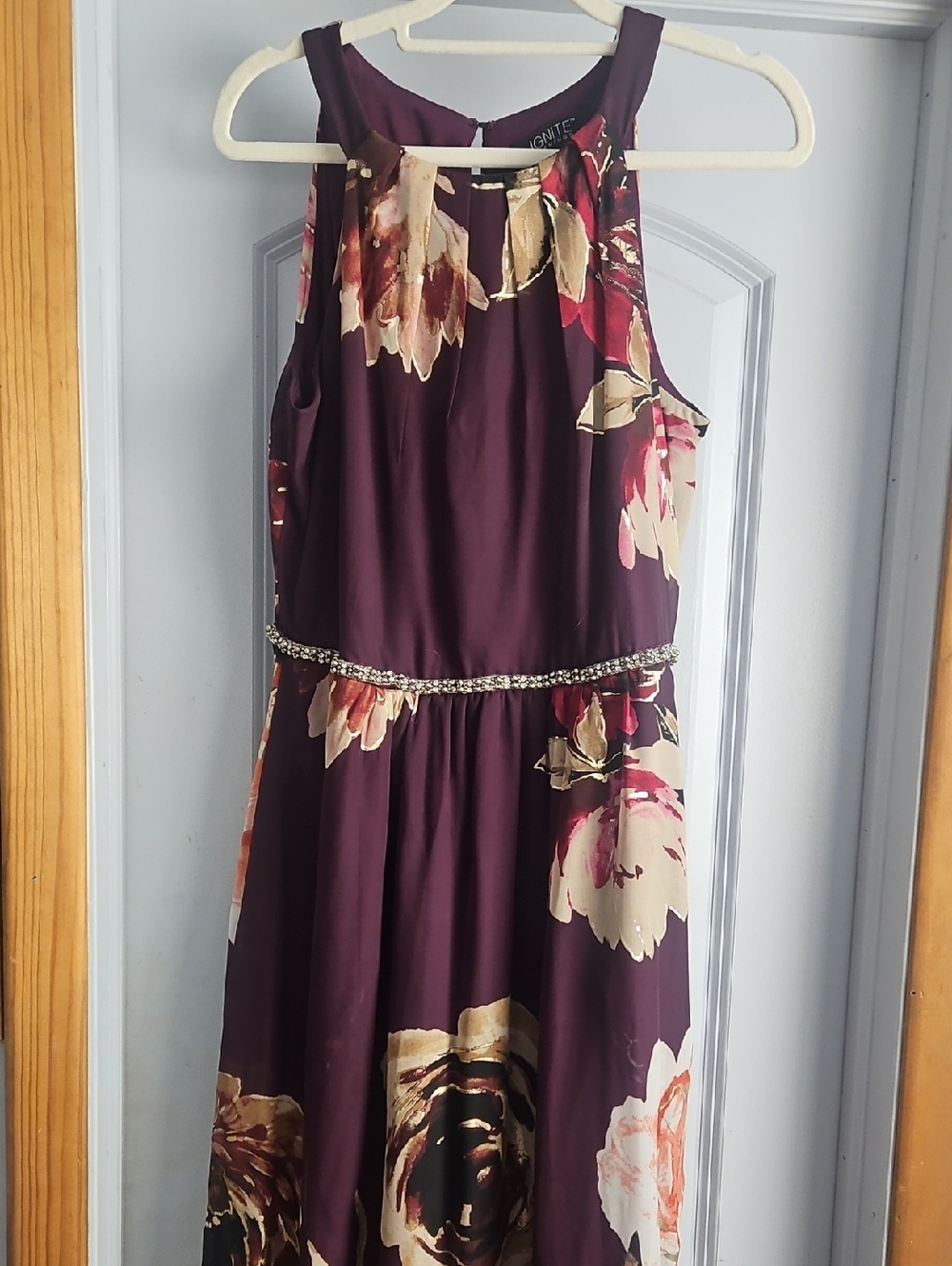 IGNITE Floral Maxi Dress in Deep Plum